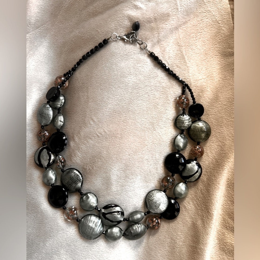 Authentic Le Perle Original Murano Glass Double Strand Statement Necklace NWOT